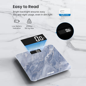 OPUMP Weight Scale, Bathroom Digital Weighing Machine, Good Looking, High Capacity, Accurate And Safe, Large Numbers, Easy to Read Electronic Scale, On Backlit LCD Display, 400 Pounds
