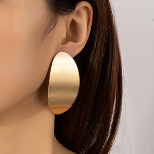 Golden / Silvery Oval Shape Stud Earrings Elegant Simple Style Zinc Alloy Jewelry Trendy Gift For Women Girls