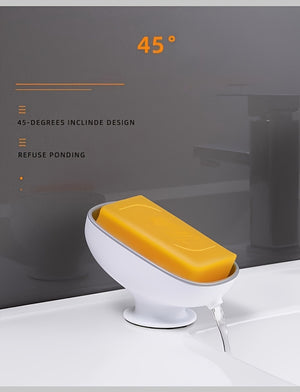 Wall-Mounted Soap Dish with Adjustable Angle - Punch-Free, Suction Cup Installation, Oval Plastic Holder with Drainage for Bathroom