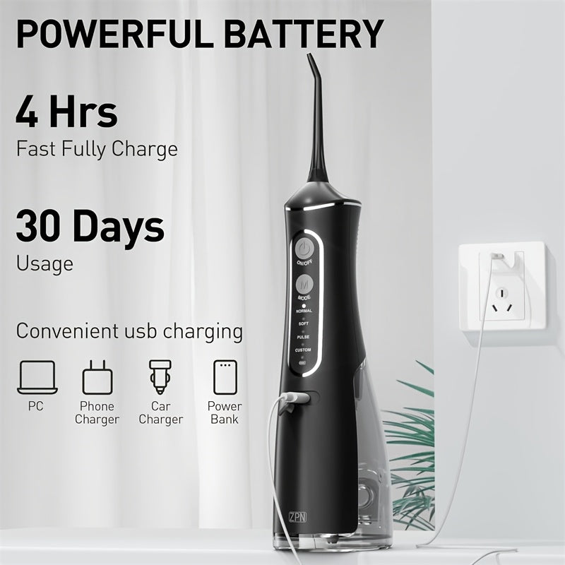 KUNYUN ZPN Water Flosser for Teeth Cleaning And Flossing with 5 Replaceable Jet Tips, Water Flosser Portable And Rechargeable for Home And Travel with 4 Modes Normal/Soft/Pulse