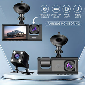 Vavupo 1080P 2&3 Channel Dash Cam for Cars - Front, Inside & Rear View with IR Night Vision, Loop Recording, Wide Angle Lens, and 5.08cm IPS Display