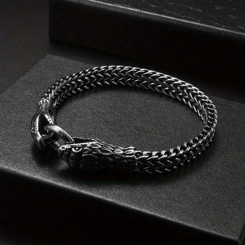 Men's Stainless Steel Snake Head Curb Chain Bracelet Punk Bracelet Motorcycle Daily Jewelry Gift