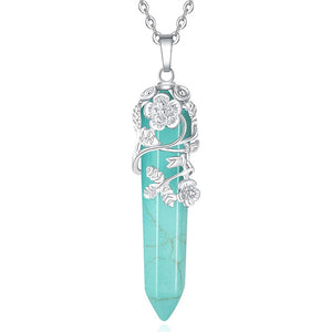 Flower Wrapped Crystal Point Pendant Necklace Reiki Healing Crystals Stone Necklaces Gemstone Quartz Jewelry for Women