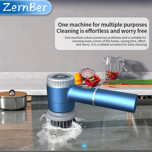[Rechargeable Spin Scrubber] Rechargeable Electric Spin Scrubber - 6 Replaceable Heads, 3 Adjustable Speeds, Battery Level Display - Electric Cleaning Brush for Tiles/Bathroom/Kitchen/Car/Window