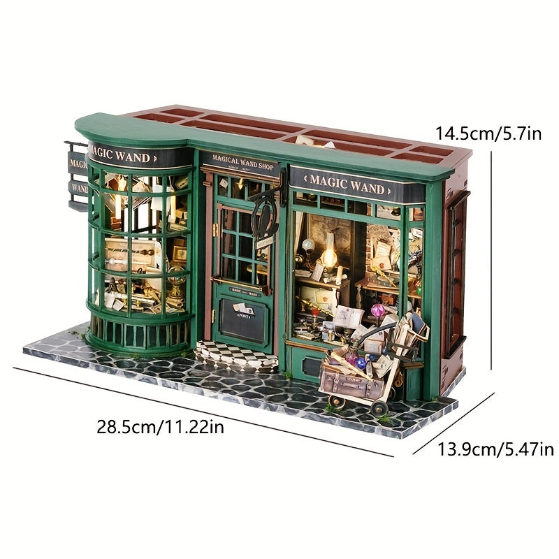 3D Puzzle DIY Doll Toy House Magic Shop Wooden Miniature Furniture Kit Building Model Mini Creative Room House With LED  Handmade Home Decor