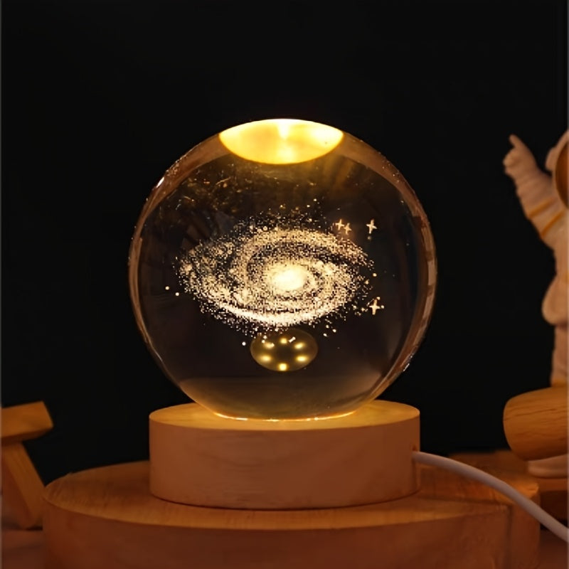 3D Galaxy Crystal Glass Ball, Natural Light Crystal Ball, Various Styles Of Crystal Ball Art Deco Creative Night Lights, It Is A Must-have Gift For Party, Independence Day, Christmas, Wedding, Birthday, New Year, Halloween