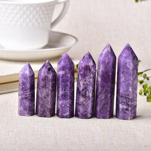 1pc Natural Crystal Point Lapidolite Healing Obelisk Purple Quartz Tower Ornament for Home Decor Reiki Energy Stone Pyramid gift