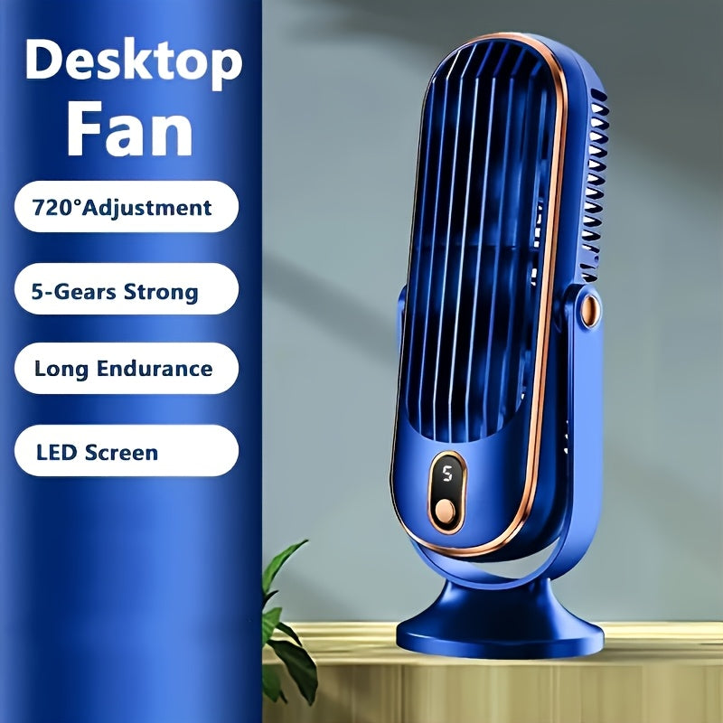 JKUOO Portable USB Desk Fan with 720° Swivel Head - High-Velocity, 5 Speeds, Rechargeable Lithium Battery, Indoor/Outdoor Use, Ideal for Off