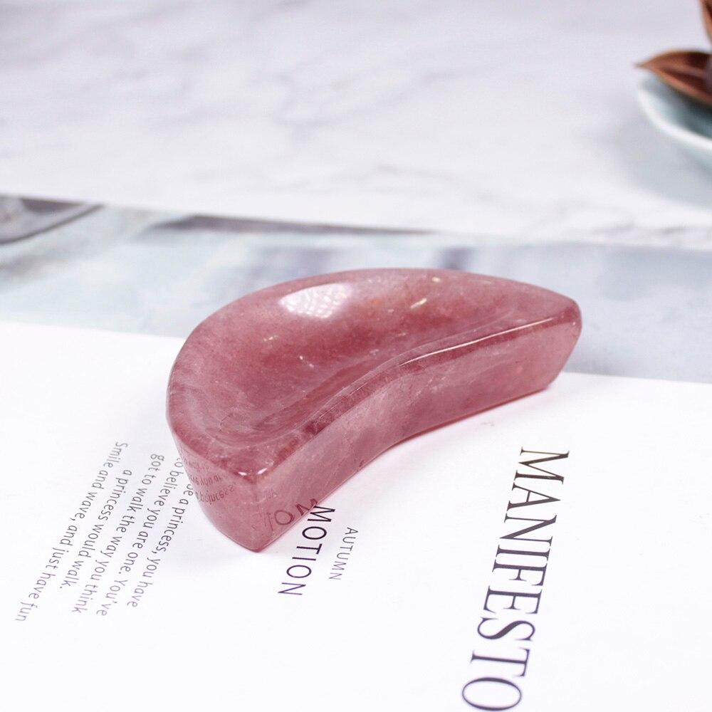 1pcs  Natural Strawberry Quartz  Moon Shape Crystal Bowl Hand Carved Rough Stone Healing Gemstone Home Decor