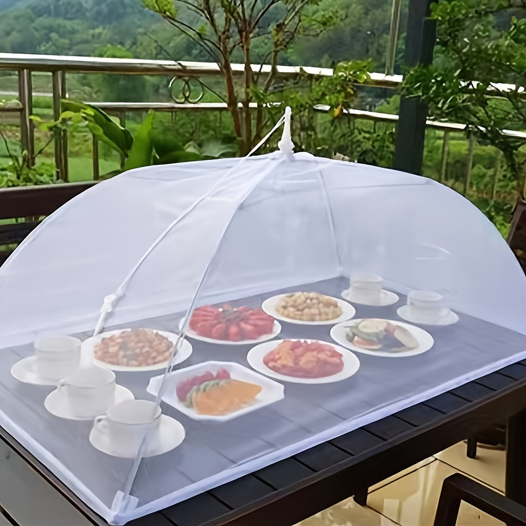 Large Pop-Up White Mesh Food Cover Tent - Foldable And Washable, Perfect for Picnics, Barbecues, And Parties.