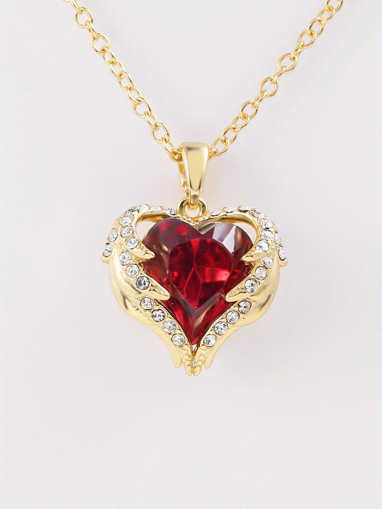 Angel Wings Wrapped Red Heart Zircon Pendant Mother's Day Valentine's Day Gift