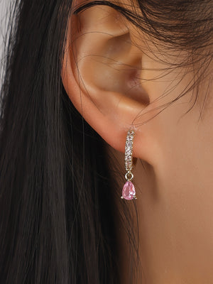 1 Pair Elegant Mini Cubic Zirconia Teardrop Earrings - Sparkling Dangle Design with Clear Gemstone, Ideal for Daily Wear & Special Occasions