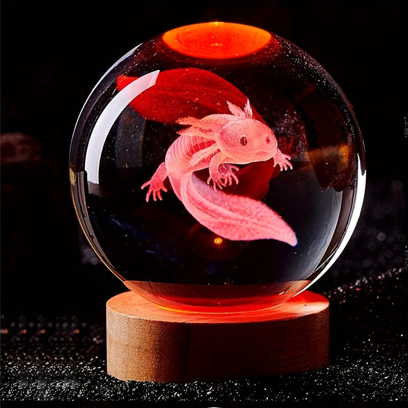 1pc 3D Axolotl Laser Engraved Crystal Ball Lamp, Multi-coloured Night Light, Send To Girlfriend Classmate Wife Children Creative Birthday Gi