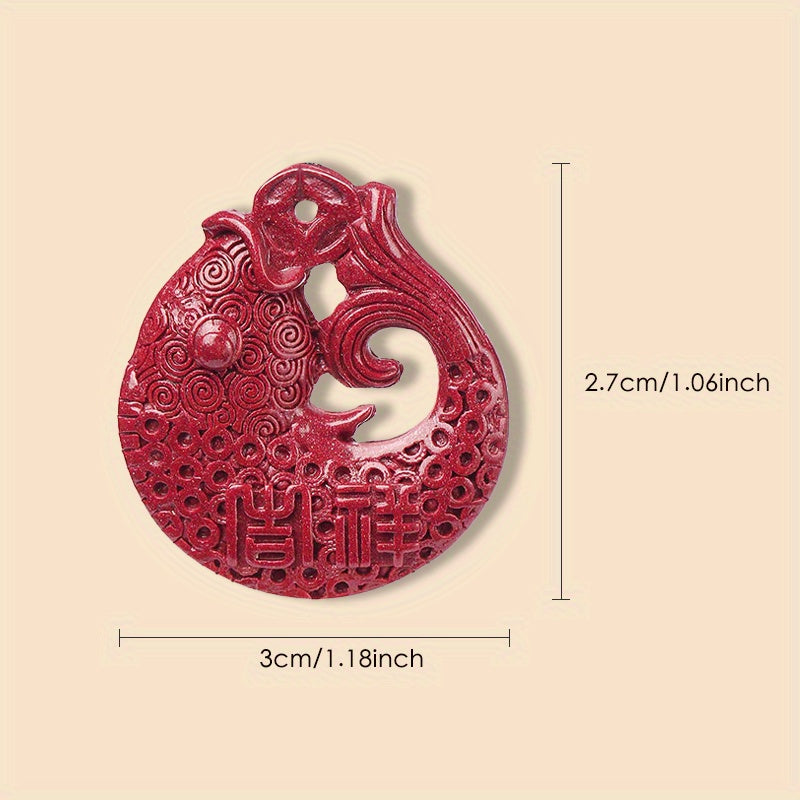 Chinese Red Cinnabar Good Fortune Fish Shape Pendant Necklace