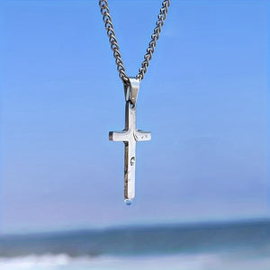 1 Men's Fashionable Cross Pendant Necklace, Plated With 18K Golden Cuban Chain, Stainless Steel Men's Minimalist Casual Necklace