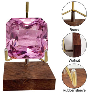 A.B Crew Adjustable Brass Crystal Display Stand with Wooden Base Rock Display Holder Mineral Display Easel Metal Display Frame for Geodes Fossils Stones Spheres Agate