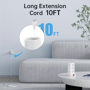 Power Strip Tower Surge Protector, Desktop Charging Station, 10ft Extension Cord, 3-Prong, Grounded, with 12 AC Outlets, 4 USB Ports, Multiple Protections for Home, Office, Dorm Room, Black And White