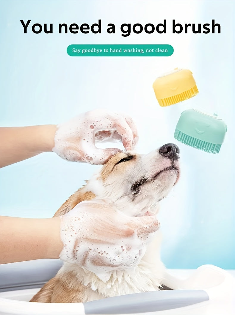 Pet Shampoo Brush, Silicone Massage Rubber Bath Comb With Shampoo Storage For Dog & Cat Grooming Tool