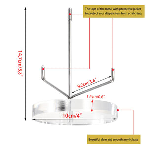 Clear Acrylic Display Stand Holder with Adjustable Metal Arms, Gold Plates Display Stand Easel for Plate Geodes Fossils Minerals Crystals