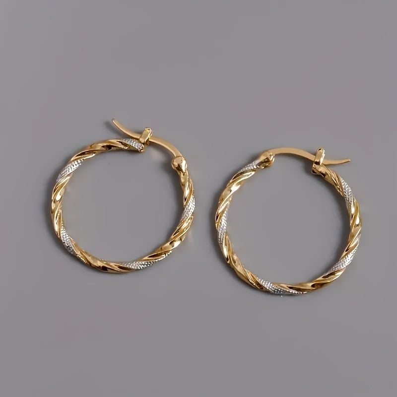 Elegant 14K Gold-Plated Twisted Hoop Earrings - Zinc Alloy, Perfect for Casual Attire & Gifts
