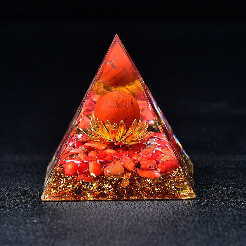 Red Jasper Sphere Lotus Orgone Pyramid EMF Protection Quartz Reiki Meditation