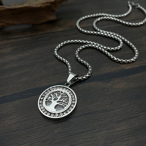 1pc Retro Sacred Tree Of Life Pendant Necklace, Stainless Steel Inlaid Zirconia Men's Necklace Suitable for Daily Wear