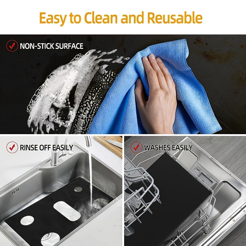 Reusable Non-Stick Black Stove Top Liner - Heat-Resistant & Washable Protector Keeps Your Kitchen Clean