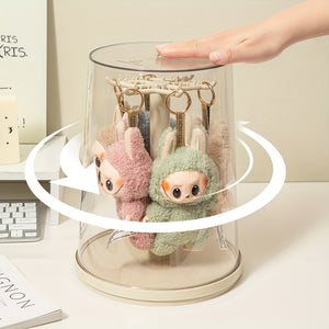 1pc 360° Rotating Display Case - Dustproof Storage for Labubu, Plush Toys, Keychains & Pendants | Transparent Acrylic Organizer | Perfect Gift for Collectors and Hobbyists, Toy Storage Organizer