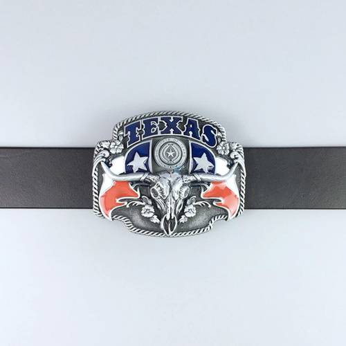 Western Zinc alloy Leather Belt Buckle Longhorn Bull State Flag Shape Pattern US Local Shipping