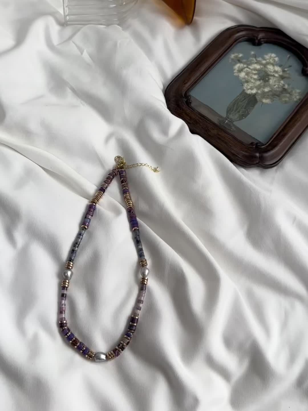Purple Natural Stone Necklace - 1pc Handmade Unique Design Jewelry for Daily Wear - Stylish Elegant Daily Outfits