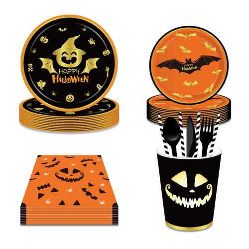 Halloween Pumpkin Blood Hand Bat Paper Plates Party Supplie Plates 68PCS Set US Local Shipping