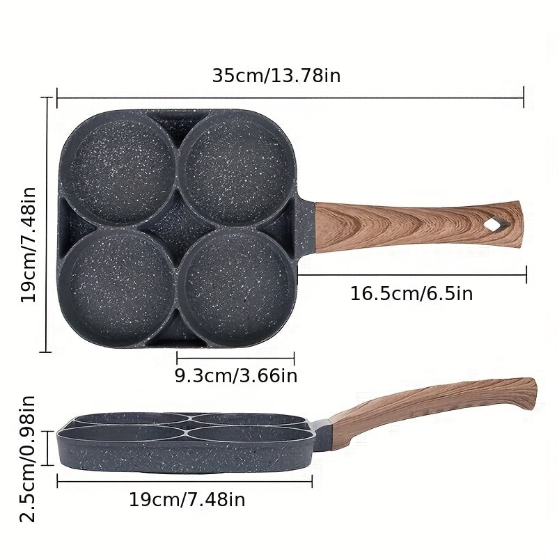4-in-1 Non-Stick Mung Bean Stone Egg Frying Pan with Cast Iron Handle, Smooth Surface Compatible, Hand Wash Only, Kitchen Cooking Tool