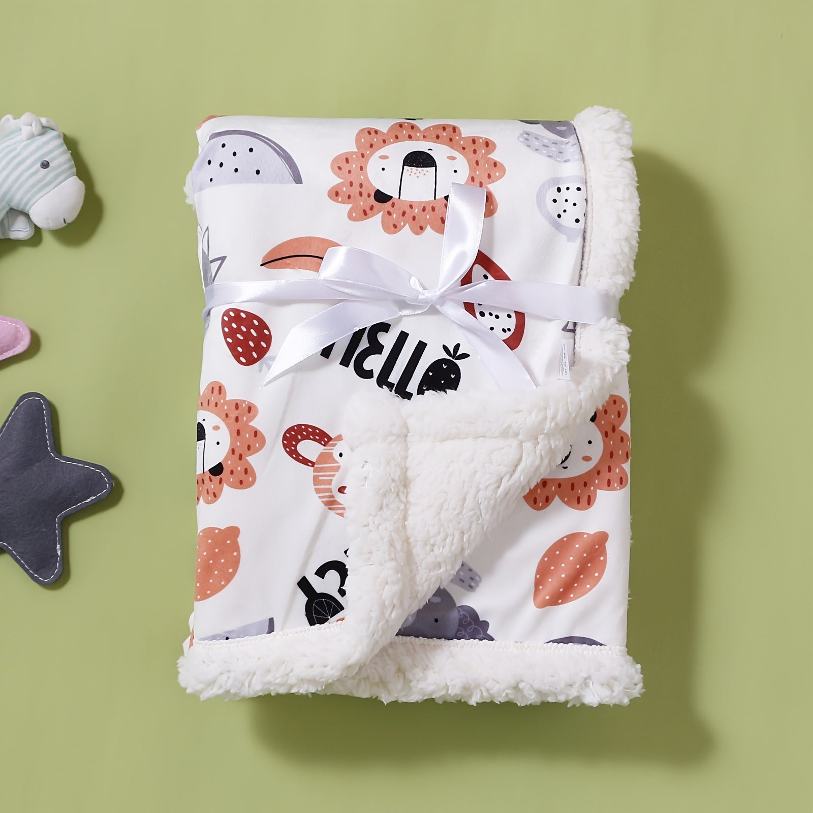 Cozy Double-Layered Youngsters' Blanket with Cute Animal Prints - Soft, Thick Spring & Autumn Throw in Gray/White/Blue/Yellow - Machine Washable Polyester, Thick, Animal Graphics