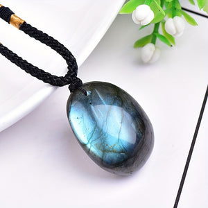 1pc Natural Labradorite Pendant Necklace For Men, Energy Quartz Moonstone Necklace