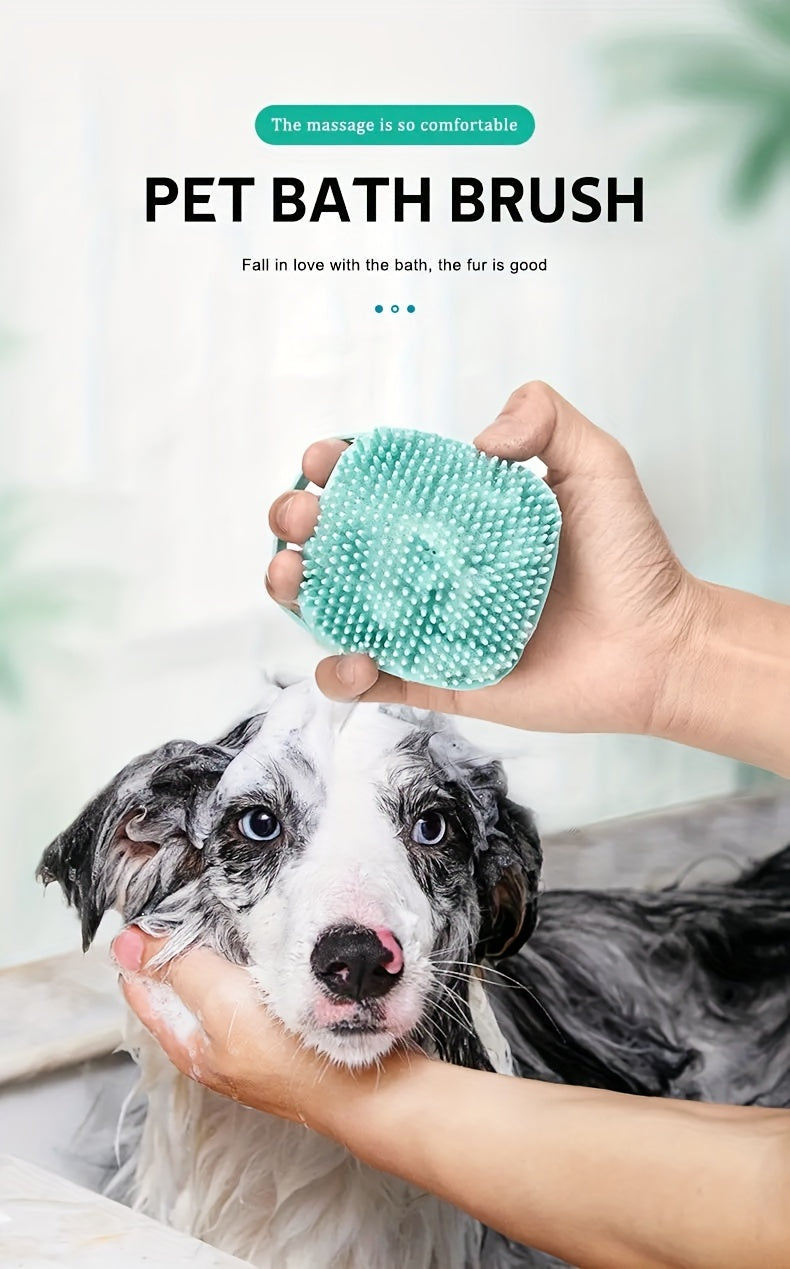 Pet Shampoo Brush, Silicone Massage Rubber Bath Comb With Shampoo Storage For Dog & Cat Grooming Tool