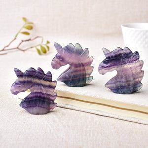 1PC Natural Fluorite Unicorn Figurine Hand Made Carving Crystal Polished Quartz Healing Stone Home DIY Decoration Gem Gift