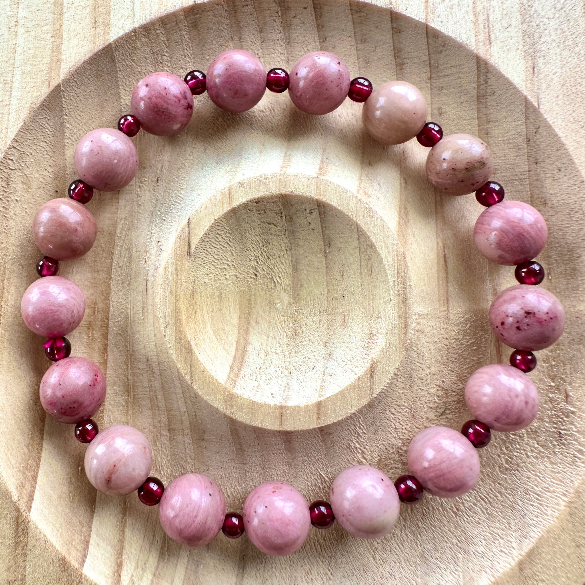 Hand Made Rhodonite with Garnet Bracelet