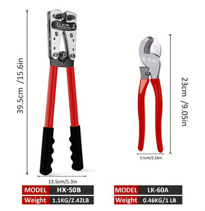 1pc/1set Battery Cable Lug Crimping Tool Kit With Cable Cutter And Copper Lugs Assortment Kit With Heat Shrink Tubing, Wire Crimper For 6-50