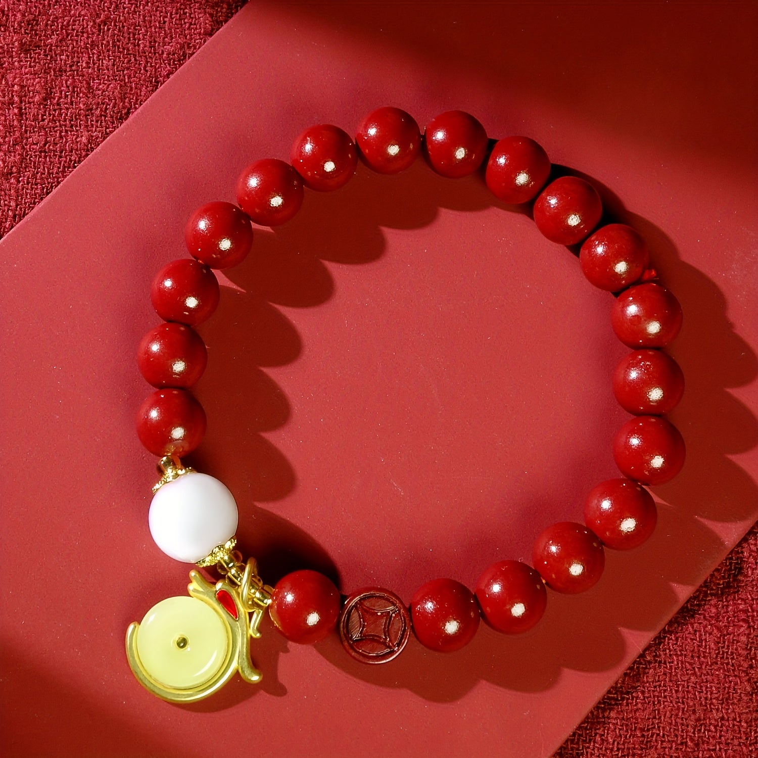 1pc Cinnabar Bracelet, Dragon Year Spring Festival Bracelet, Men And Women Lucky Jewelry Gift