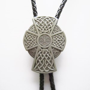 Metal Western Silver Celtic Ornamentn Black Leather Rope Necklace Poirot Tie US Local Shipping