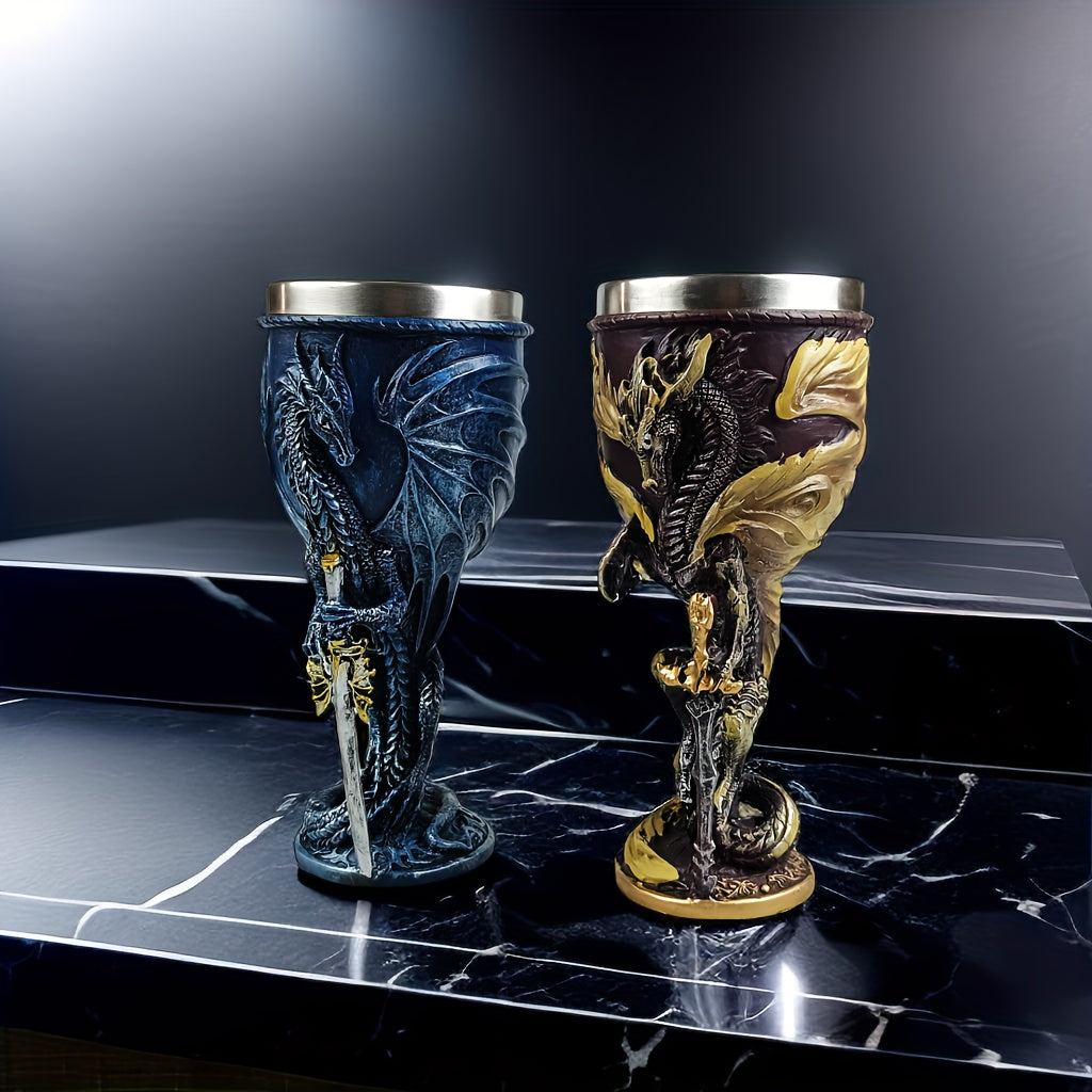 1pc, 7oz (200ml) Dragon Sword Cup, Medieval Dragon Wine Glass, Stainless Steel Champagne Glass, Gothic Dragon Sword Goblet, For Scotch Bourb