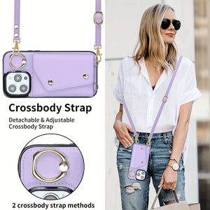 Crossbody Wallet Phone Case For IPhone 15 14 13 12 11 Pro Max X XR XS Max SE 2022 7 8 Plus,Credit Card Holder Phone Case With Strap,PU Leath