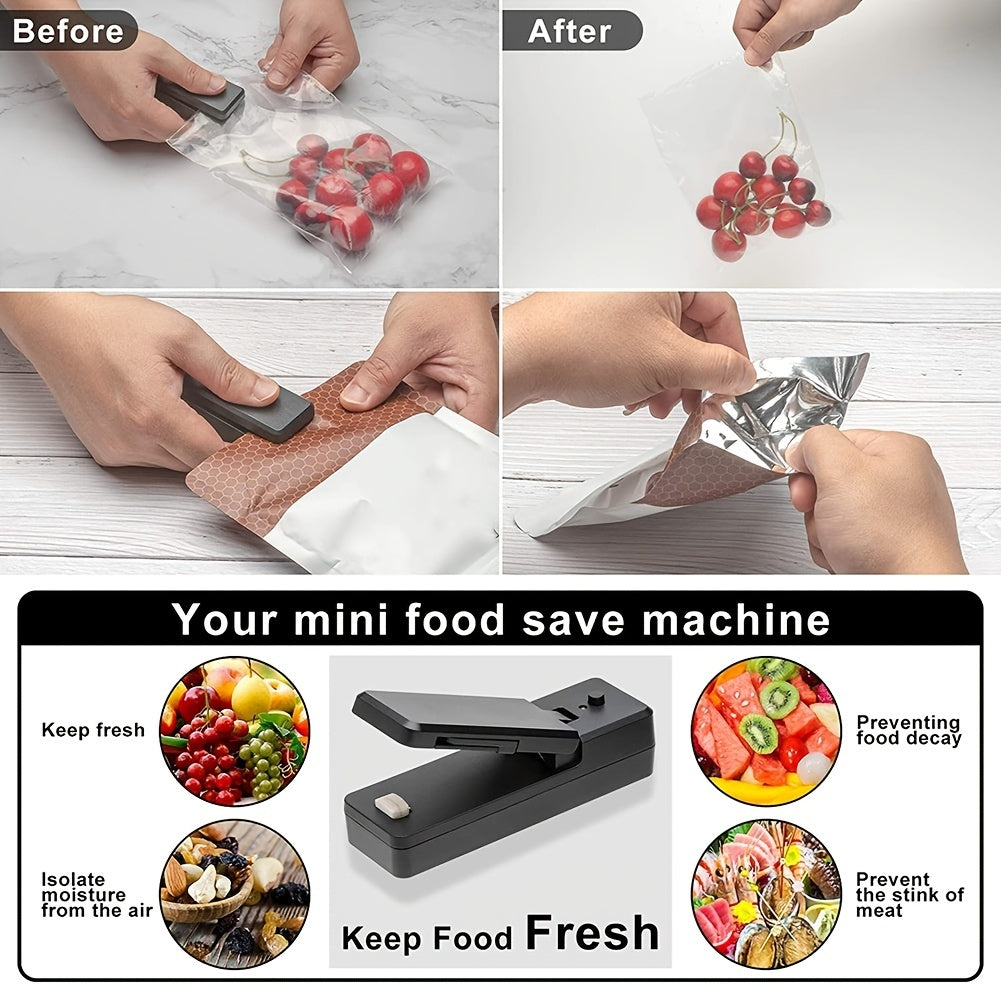 1pc 2 In 1 USB Chargable Mini Bag Sealer Heat Sealers With Cutter Knife Rechargeable Portable Sealer For Plastic Bag Food Storage