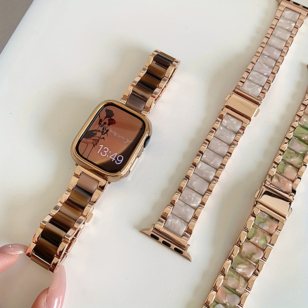 A Creative Stainless Steel And Resin Smart Watch Band Suitable for Smartwatches Enhances Your Style in Sizes 38Mm, 40Mm, 41Mm, 42Mm, 44Mm, And 45Mm.