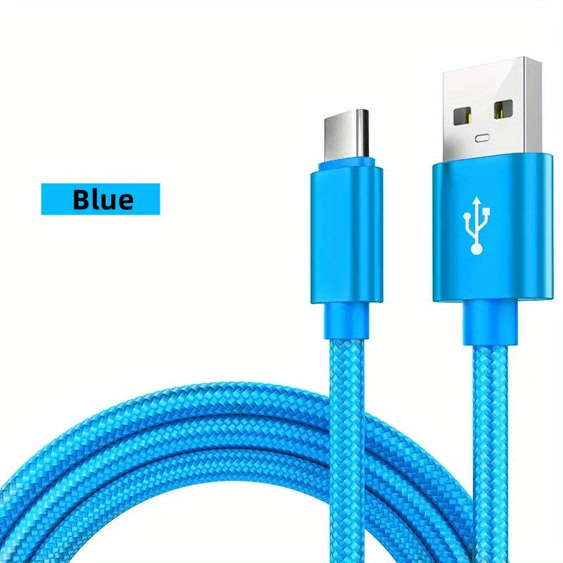 Multi-Device Quick Charge: Durable Nylon USB-C to USB Cable with High-Speed Data Sync - Universal & Glossy