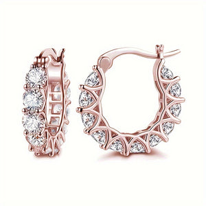 READKISS Women's Luxury Hoop Earrings with Cubic Synthetic Zirconia Crystals - April Birthstone Jewelry, Nickel-Free Copper Golden-Tone Flor