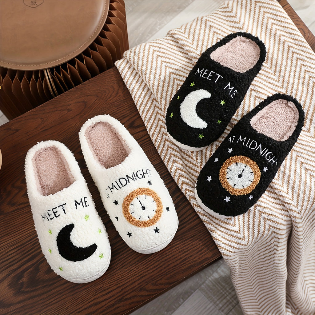 Adorable Moon Clock MEETMEATMIDNIGHT Plush Slippers