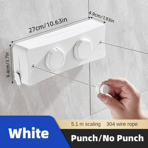 [Popular Choice] Adjustable 5.1m Stainless Steel Retractable Double Line Clothesline - Durable Indoor Invisible Roll-Up Drying Rope with Ant
