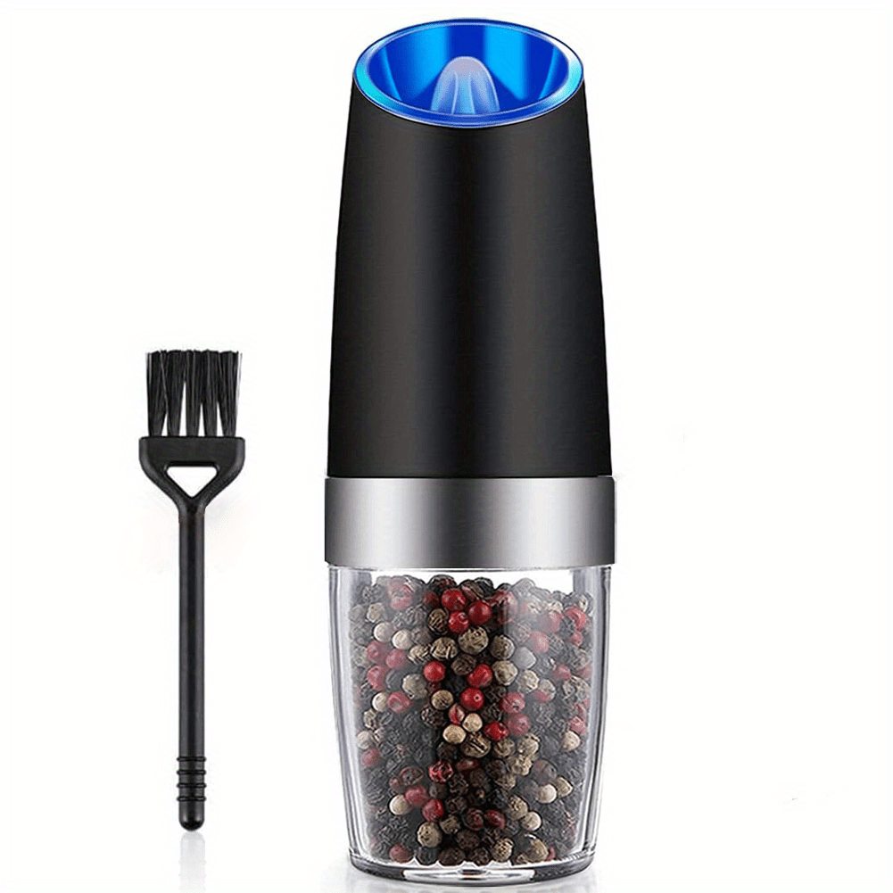 1pc/2pcs Set Gravity Electric Salt and Pepper Grinder, Salt Or Pepper Mill & Adjustable Coarseness, Battery Powered With LED Light, One Hand