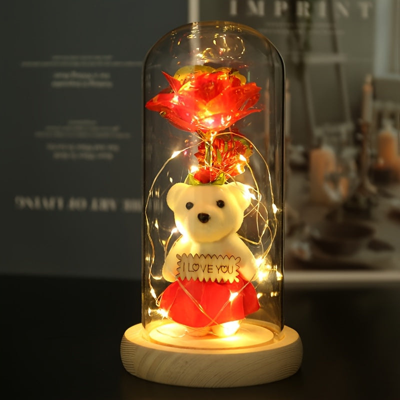 [Romantic Rose Bear] Romantic LED Rose Bear Gift Box, PE Flower Foam Bear For Girlfriend, Valentine's Day Mother's Day Birthday Gift, Creati